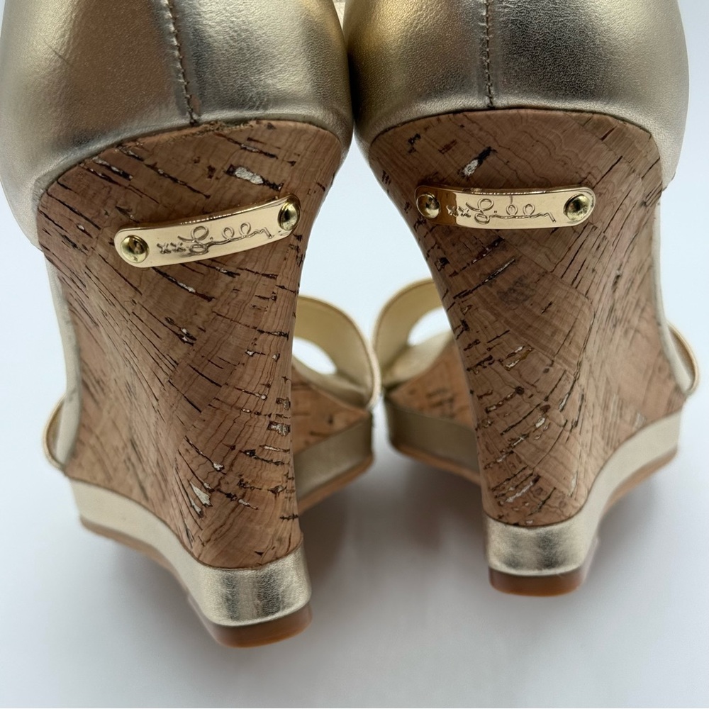 Lilly Pulitzer "Bridgette" Metallic Gold / Cork Wedge
Sandals in Size 10M - Picture 16 of 16